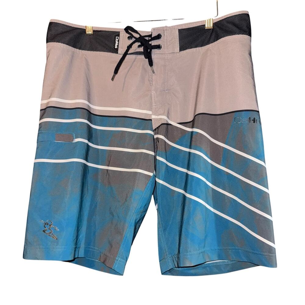 DaHui Board Shorts Men's 34 Swim Beach Gray Blue Surf Ocean ~Small‎ Flaw